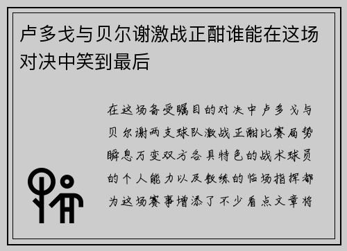 卢多戈与贝尔谢激战正酣谁能在这场对决中笑到最后